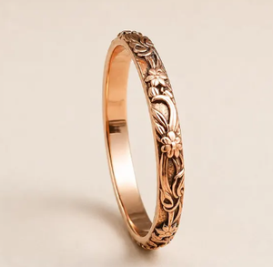 แหวนทองแดงแท้ลายดอกไม้โบราณ แหวนทองแดงขอบเรียบ - Product Image 2