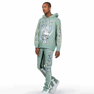 Conjunto de Chándal OEM Personalizado de Verano con Lavado Ácido Vintage, Sudadera con Capucha y Pantalones Acampanados Desgastados, Estilo Urbano para Hombre, 100% Algodón - Product Image 2