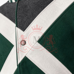 Best Selling Green <b>White</b> Cross Panel Letterman <b>Jacket</b> Soft Fabric Ribbed Cuffs Modern Street Style Everyday Comfort - Product Image 5