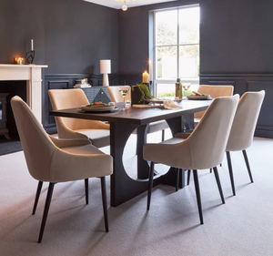 Juego de Comedor Moderno Per Se de Madera de Teca Sólida con Sillas Tapizadas en Tela, Muebles de Comedor Contemporáneos de Lujo - Product Image 1