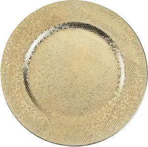 Assiette de présentation dorée antique, base décorative pour dîner, idéale pour la décoration de mariage rustique - Product Image 1