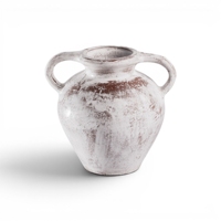Vase en céramique d'argile blanchie à la chaux antique avec poignées, fait main, moderne, minimaliste, rustique, pour la décoration de la maison
