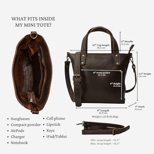 Premium Full-grain Leather Mini Tote Bag with Removable <b>Strap</b> Handcrafted Travel Companion and Zipper Compartment - Product Image 3