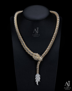 Collar de Cadena de Serpiente Chapado en Oro con Zirconia Engastada en Bisel, Conjunto de Joyas Vintage con Colgante de Plata para Regalo de Boda o Fiesta - Product Image 1