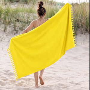 Serviette de plage turque unie, écologique, 100% coton biologique, serviettes Fouta en tissu éponge pour la plage au meilleur prix - Product Image 1