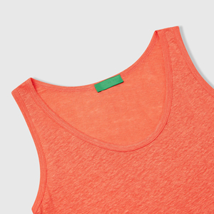 Débardeur en tricot uni pour femme, col rond, décontracté, sans manches, longueur normale, orange, coton respirant - Product Image 2