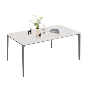 Tavolo da Pranzo Elegante con Gambe in Lega di Alluminio Grigie e Piano in Pietra Sinterizzata/Marmo/Porcellana da 63 Pollici per Cucina/Soggiorno - Product Image 1