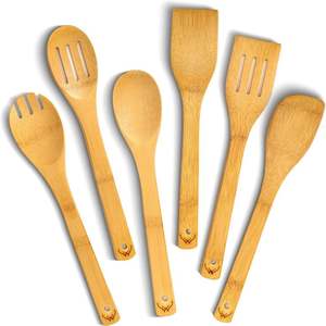 Ensemble de cuillères en bois naturel massif avec spatule de cuisine, louche, spatule à retourner et cuillère à mélanger pour ustensiles de cuisine - Product Image 1