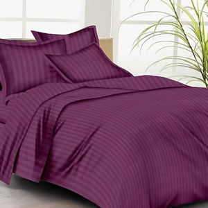 Juego de Sábanas de Algodón a Rayas Color Morado Ciruela, Ultra Suaves, 210 Hilos, Ropa de Cama Premium para Hogares Modernos, Hoteles y Dormitorios Elegantes - Product Image 1