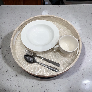 Luxury <b>White</b> Round Mother Of Pearl Serving Tray Shell Inlay Coffee Table Vanity Decorative Platter Vietnam Manufacture - Product Image 2