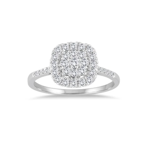 Anillo Halo con Diamante Redondo Natural de 1/2 Quilate para Mujer en Oro Blanco de 14K |   Claridad del Color GH |   Elegante Regalo de Joyería Fina para Compromiso - Product Image 2