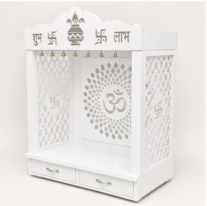 Elegant White Jali Pattern Teak Wood Temple Modern White Pooja Mandir with Storage <b>Drawers</b> Wooden Pooja Ghar With Om Australia - Product Image 4