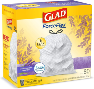 Glad ForceFlex Tall Kitchen Trash <b>Bags</b>, 13 Gallon, Gain Lavender, 80 Count (Package May Vary) - Product Image 1