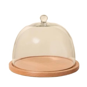 Classic round <b>glass</b> <b>cake</b> <b>dome</b> <b>with</b> wooden tray elegant dessert display cover for bakery kitchen table styling hot selling trendy - Product Image 1