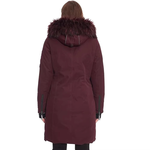 Women's <b>Long</b> Blouson <b>Jacket</b> Genuine Leather Shell Fur Trim Hood Zipper Closure Winter Windproof Cotton Filled Breathable Animal - Product Image 4