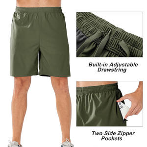Shorts Bermuda pour homme, vert olive, taille élastique, séchage rapide, couleur unie, décontractés, en polyester, avec poches latérales - Product Image 4