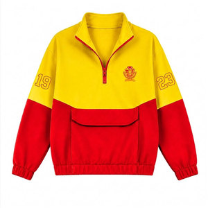 NSPDK Sorority Half Zip <b>Pullover</b> Sweatshirt Red & Yellow Color Block Pocket Design Unisex Regular Fit Autumn Women's Sweatshirt - Product Image 1