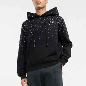 Sweat à capuche pour homme, mode hiver, polyester/coton, respirant, effet délavé, streetwear, pull-over, broderie, strass décoratifs - Product Image 1