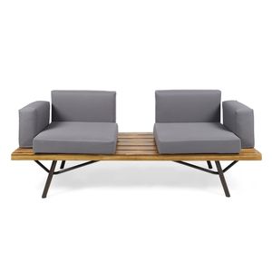 Divano da Giardino a 2 Posti in Legno di Acacia con Gambe in Metallo per Arredo Patio - Product Image 2