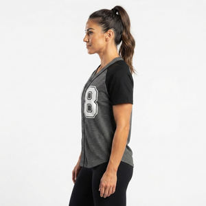 Maillot de baseball color block pour femme, col rond, manches raglan, imprimé numéro, respirant, haut de softball, maillots de baseball pour femme à col en V - Product Image 2