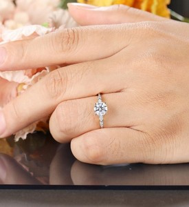 Round Cut Moissanite <b>Ring</b> 925 Sterling <b>Silver</b> Classic <b>Solitaire</b> Engagement <b>Ring</b> Dainty Minimalist Wedding Jewelry Gift for Her - Product Image 2