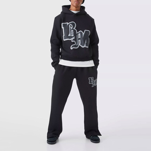 Ensemble de survêtement vintage personnalisé en molleton 100 % coton avec impression DTG et sérigraphie, comprenant un sweat à capuche et un pantalon de jogging pour l'hiver - Product Image 1
