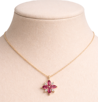 Collar con Colgante de Flor de Rubí y Diamantes Marquise de Diseñador, Oro Sólido de 10K, 14K, 18K, Colgante Delicado, Joyería Fina Floral para Novia y Boda