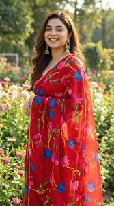 Sari en Georgette Douce pour Femme avec Imprimé Numérique et Bordure en Dentelle Perlée, Séchage Rapide et Extensible, Tenue Décontractée - Product Image 3