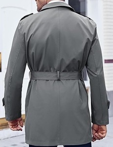 Men's Reversible Woolen Trench Overcoat Anti-Wrinkle Casual Outdoor Winter Double Breasted Belt Coat Office <b>Business</b> Workwear - Product Image 2