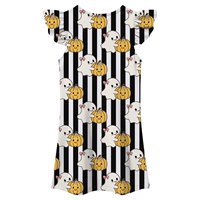 Robe imprimée Halloween pour filles, manches à volants, coupe trapèze, motif fantôme et citrouille de dessin animé, mignonne, longueur mini, col rond, en mousseline