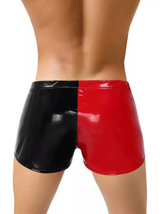 Men's High Waist PU Coated Shorts Black Red Zipper Fly Solid Color Gothic Style Short Shorts With Pockets - Product Image 3