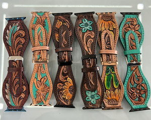Correas de Reloj de Cuero Genuino Hechas a Mano, Diseño Personalizado, Estilo Occidental, con Flores Repujadas y Pintadas, Correas de Repuesto Estilo Boho Occidental - Product Image 3