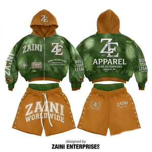 Sweat à capuche en molleton de coton respirant de qualité supérieure, court, hiver, 340 GSM, vert, marron, logo personnalisé, streetwear, survêtement - Product Image 1