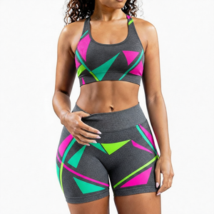 Conjunto Deportivo para Mujer, Top Deportivo y Pantalones Cortos de Cintura Alta, Color Sólido, Sin Costuras, Ropa Deportiva para Yoga, 2 Piezas, Elástico en 4 Direcciones - Product Image 6