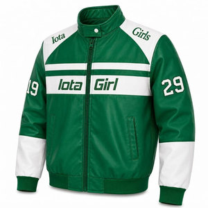 Iota Phi Lambda Sorority PU Leather cropped Varsity <b>Jacket</b> Green & White Letter Print Full Sleeve Zipper Women's <b>Racing</b> <b>Jacket</b> - Product Image 6