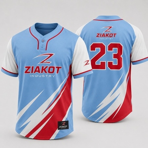 Venta al Por Mayor Directa de Fábrica ZIAKOT INDUSTRY, Jersey de Softbol Unisex Personalizado Azul Claro, Blanco y Rojo con Dos Botones - Product Image 1