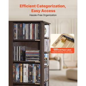 Mobile Portaoggetti Multimediale dal Design Moderno con 34 Scomparti, Torre Girevole per CD, DVD, Libri e Giochi, Elegante Supporto per DVD - Product Image 5
