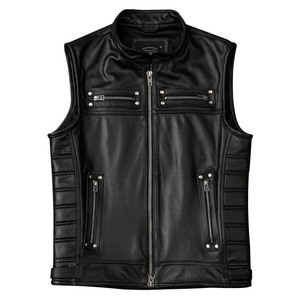 <b>Men's</b> Real <b>Leather</b> Solid Breathable Custom Black Top Selling Genuine Cowhide Biker <b>Waistcoat</b> Tactical Rider Outerwear Apparel - Product Image 1
