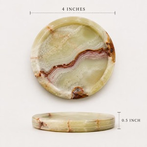 Handmade <b>Green</b> Onyx Marble Bone Inlay <b>Coaster</b> Set with Holder Modern Design 10 CM Diameter-REHMAN CRAFT - Product Image 2
