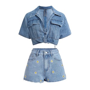 Men's Light Blue Denim Cropped Shirt Turn-down Collar Short Sleeve Casual Summer Wear - Product Image 6