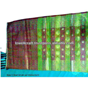 Pañuelo Cuadrado de Seda 100% Pura, Pintado a Mano, Satinado, con Diseño Artístico y Zari, para Mujer - Product Image 2