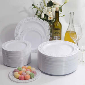 Hard <b>Plastic</b> Black Gold <b>Edge</b> 7.5 Inch Durable BPA Free Serving Ware For Restaurant Catering Party Dinner Plate - Product Image 1