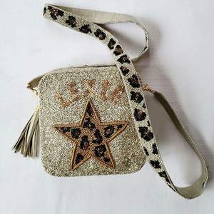 Sac bandoulière carré en toile de haute qualité avec perles, motif étoile, pour femme, avec fermeture éclair, idéal pour les soirées - Product Image 6