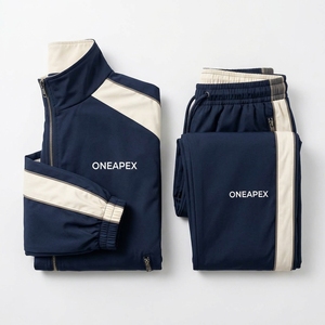 Men's <b>Navy</b> Cream Tracksuit <b>Set</b> Full Zip Athletic Jacket Jogger Pants Sportswear Training <b>Gym</b> Running Custom Logo - Product Image 2