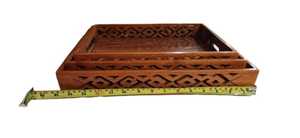 Ensemble de trois plateaux de service en bois sculptés à la main, décoration de mariage, plateau personnalisé - Product Image 3