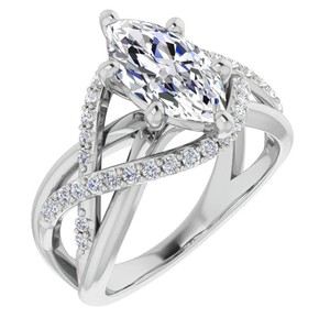 Bague de Fiançailles et de Promesse de Luxe en Argent Sterling 925 Plaqué Or 14K avec Moissanite Taille Marquise pour Femme et Unisexe - Product Image 4