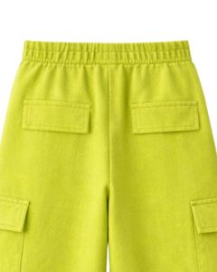 Pantalones Deportivos Cargo de Pierna Ancha Color Verde Lima para Mujer, Cintura Elástica, Pantalones Casuales de Felpa, Corte Holgado, Ropa Urbana, Cómodos para Invierno - Product Image 3