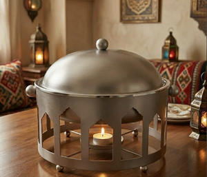 Golden Finished Metal Casseroles Durable Enamel Coated <b>Buffet</b> <b>Server</b> Stainless Steel Lid <b>Food</b> <b>Warmer</b> Tealight Stand Party - Product Image 2