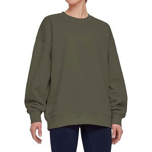 Women Oversized Crew Neck Sweatshirt Solid Color Drop Shoulder Long Sleeve Knitted Cotton <b>Pullover</b> Autumn Casual Wear - Product Image 1