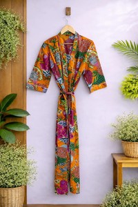 ชุดกิโมโนผ้าฝ้ายพิมพ์ลายทำมือ, ชุดนอนลายบล็อกพิมพ์, ชุดคลุมอาบน้ำฤดูร้อน - Product Image 5